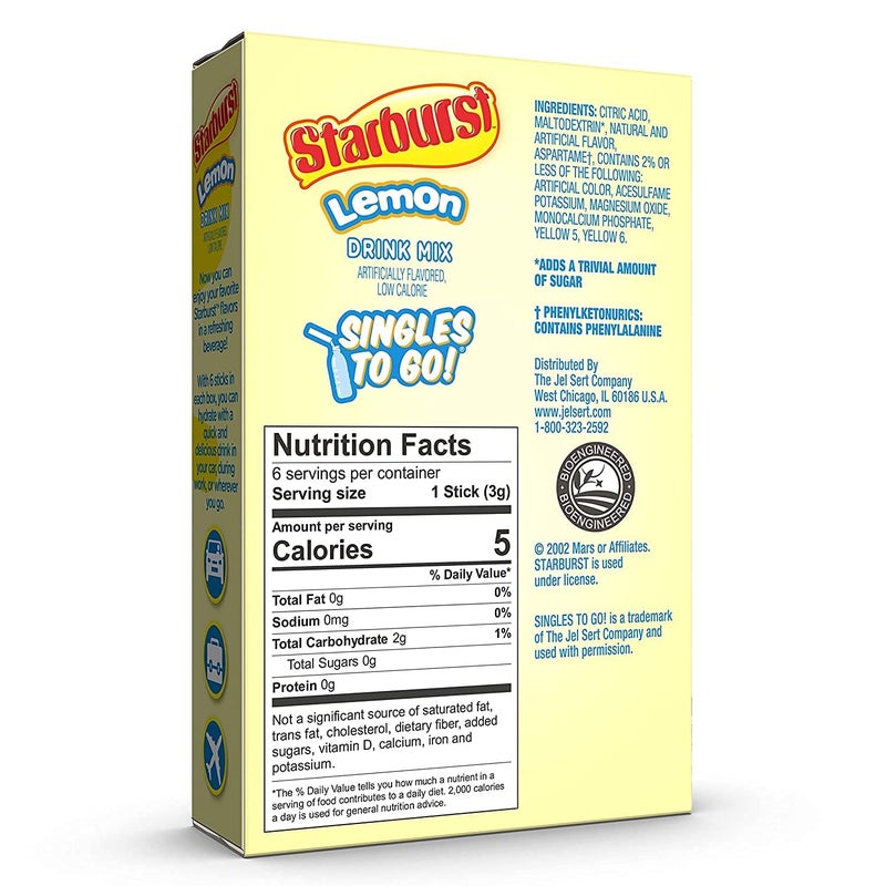 Starburst Singles To Go Zero Sugar Drink Mix, Lemon, 0.60 Ounce (Pack of 6) - Image 3